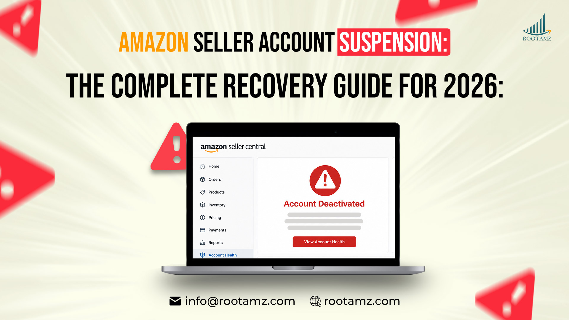 Amazon seller account suspension 2026 showing deactivation notice and three-step recovery process diagnose, appeal, reinstate