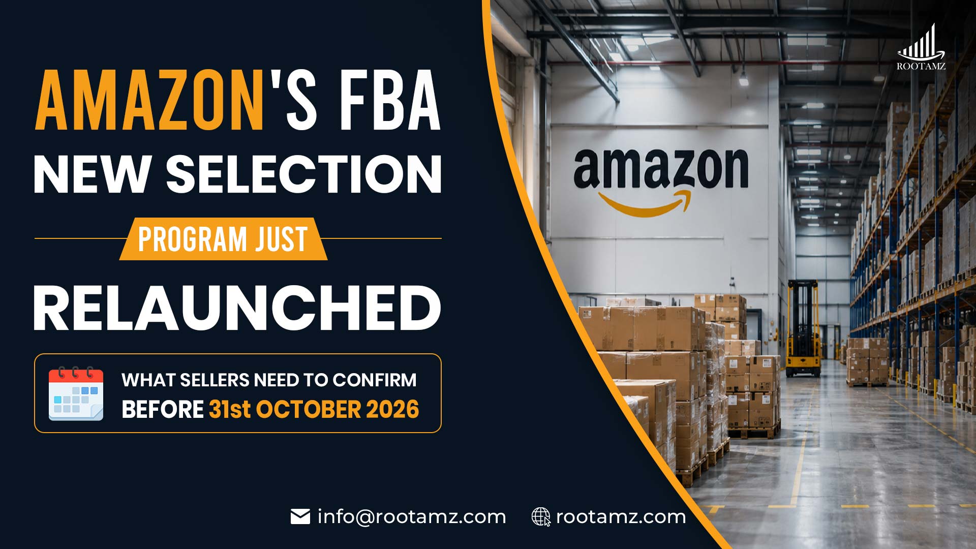 Amazon FBA New Selection Program relaunch showing eligibility checklist, new ASIN launch benefits, fulfilment savings & October 31 deadline for Amazon sellers