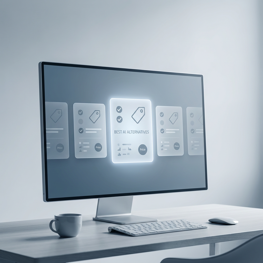 Best AI Alternatives Hero Modern editorial hero image showing an AI software comparison dashboard on a sleek desktop workspace