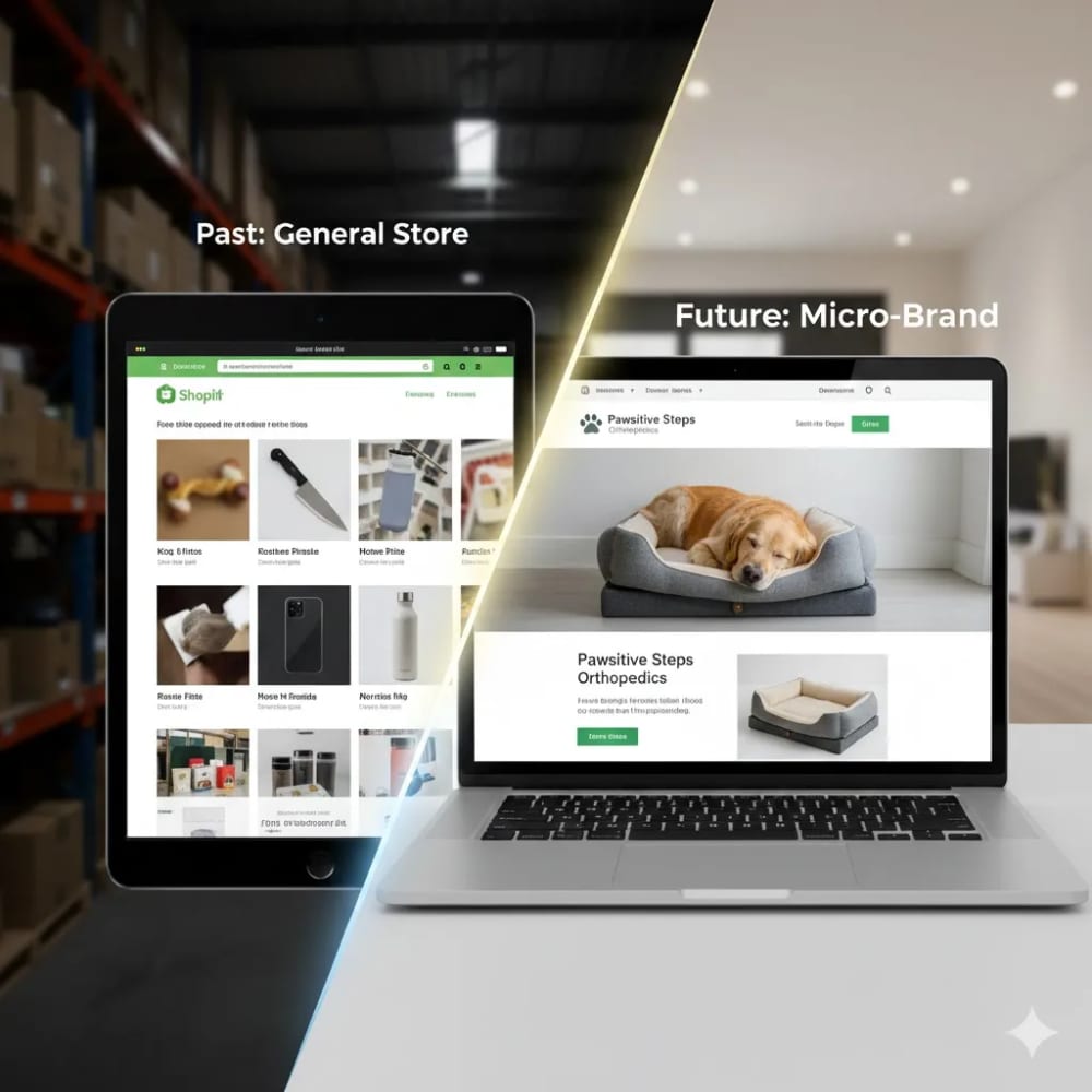 Comparison between a generic dropshipping store and a niche micro-brand store