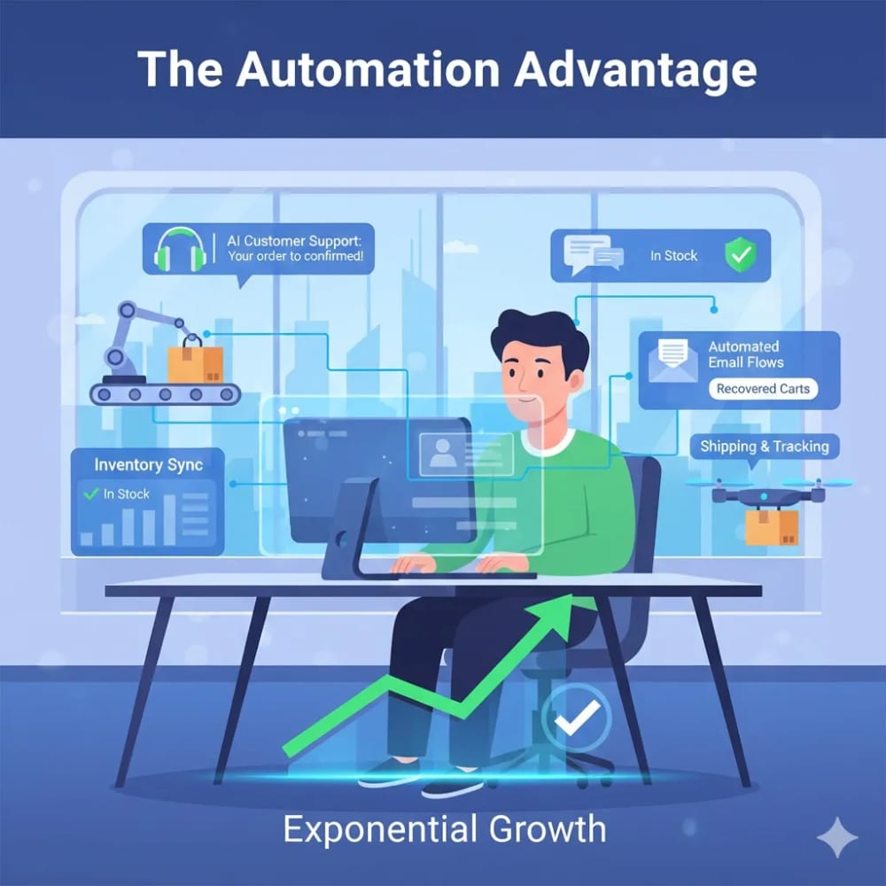 Automated business systems linking inventory, chatbot support, and email marketing