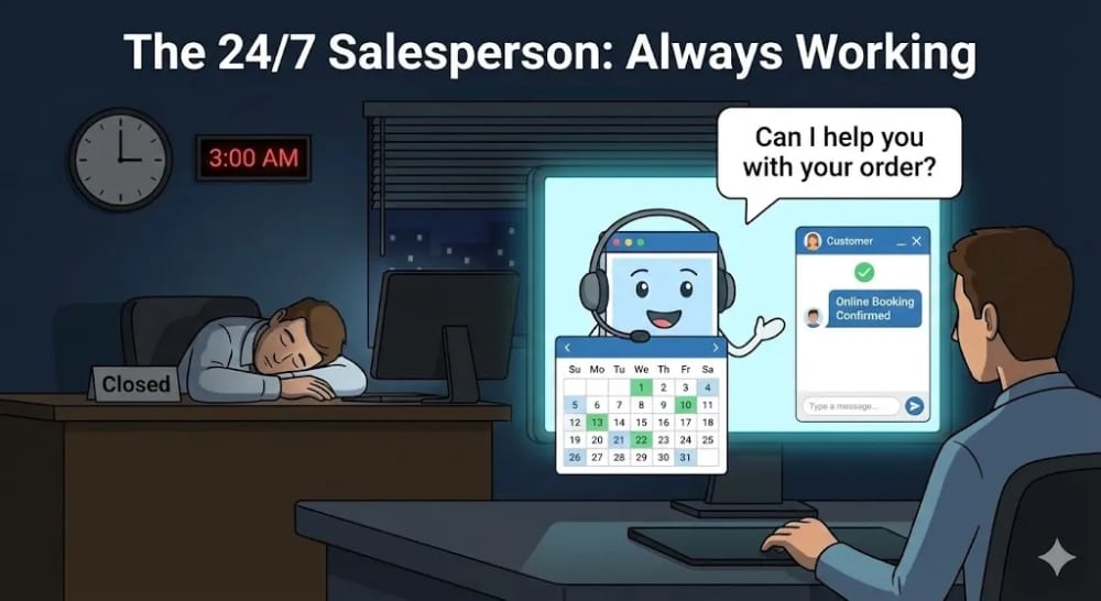 Online booking calendar allowing 24/7 appointment scheduling