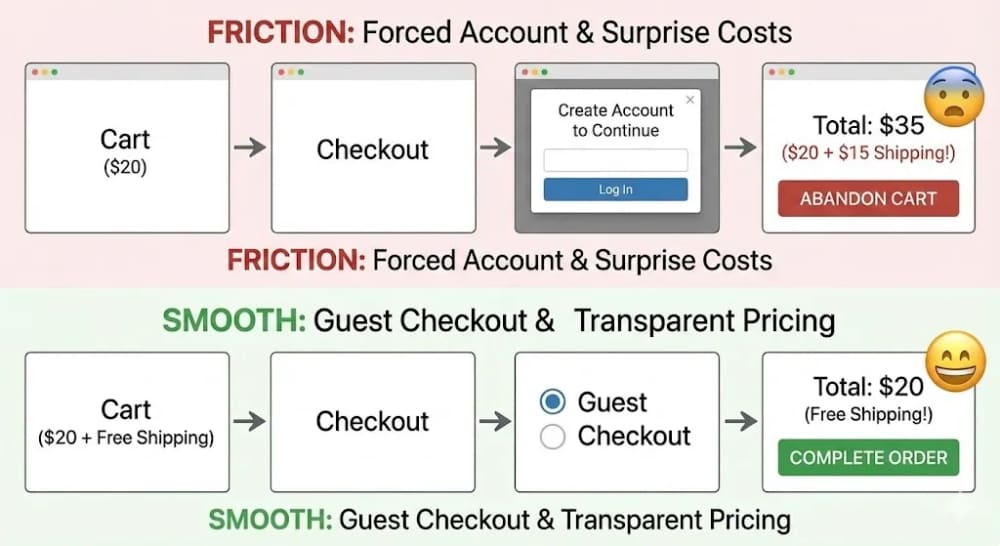 Frictionless guest checkout process user interface