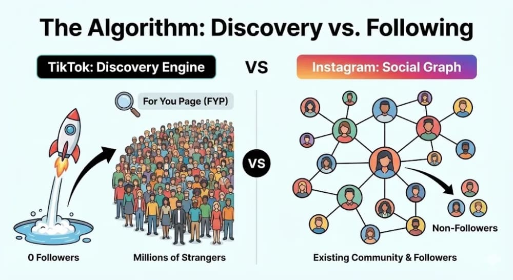 Algorithm reach comparison between TikTok and Instagram Reels