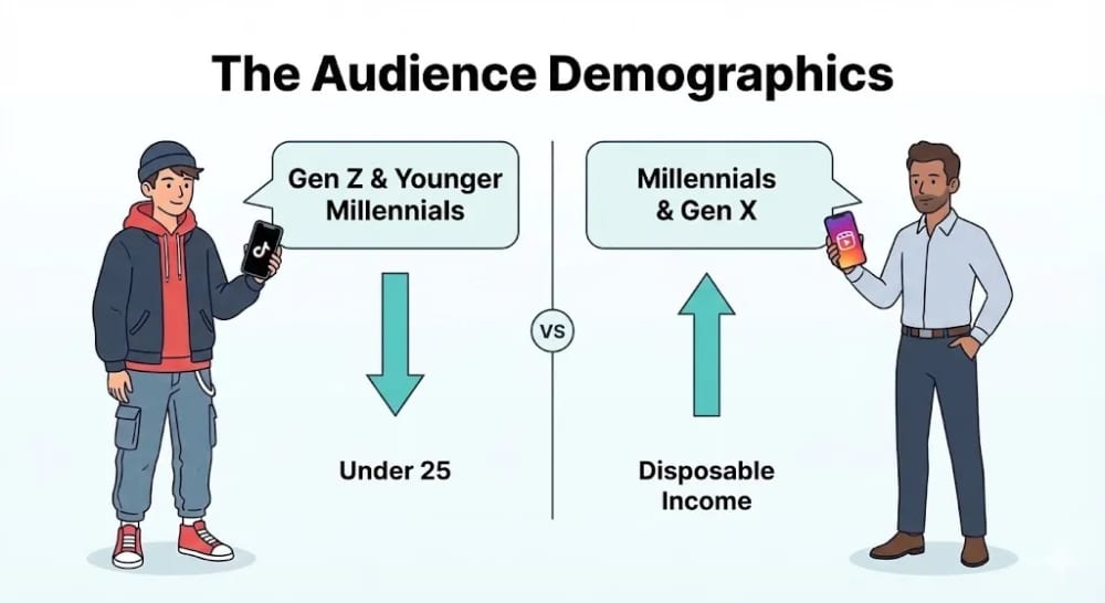 Demographic chart comparing TikTok and Instagram user age groups