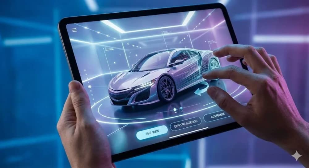 Immersive 3D WebGL product showcase allowing 360 degree view on a laptop screen