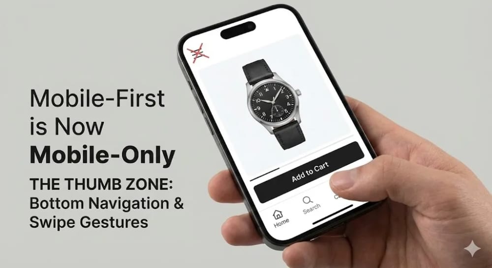 Mobile-first navigation bar design optimized for the thumb zone on smartphones