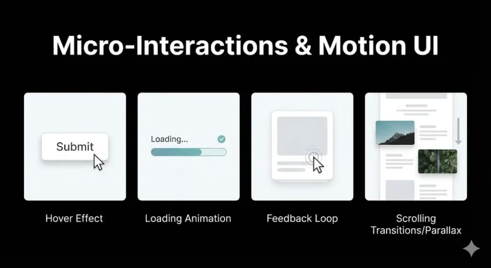 Micro-interactions UI showing button hover states and immediate visual feedback