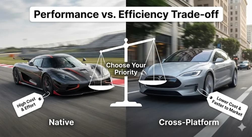 Chart comparing performance and cost efficiency of native vs cross-platform apps