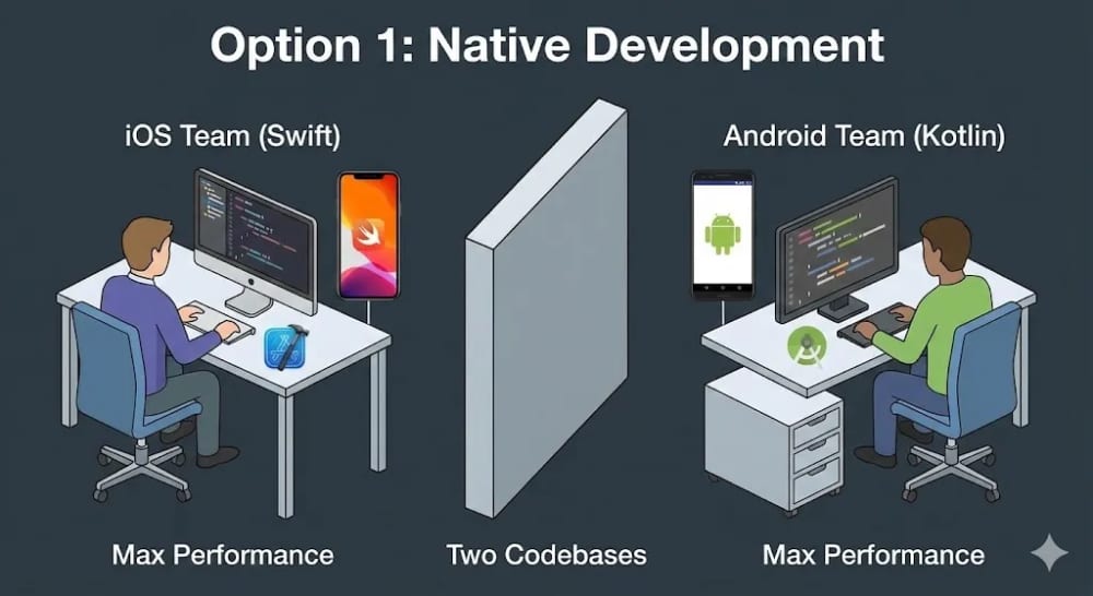 Swift and Kotlin logos representing native mobile app development