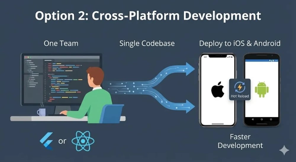 Flutter and React Native logos representing cross-platform frameworks