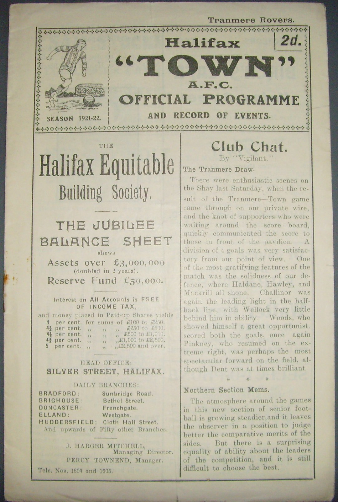 Match Programme for 01/10/1921