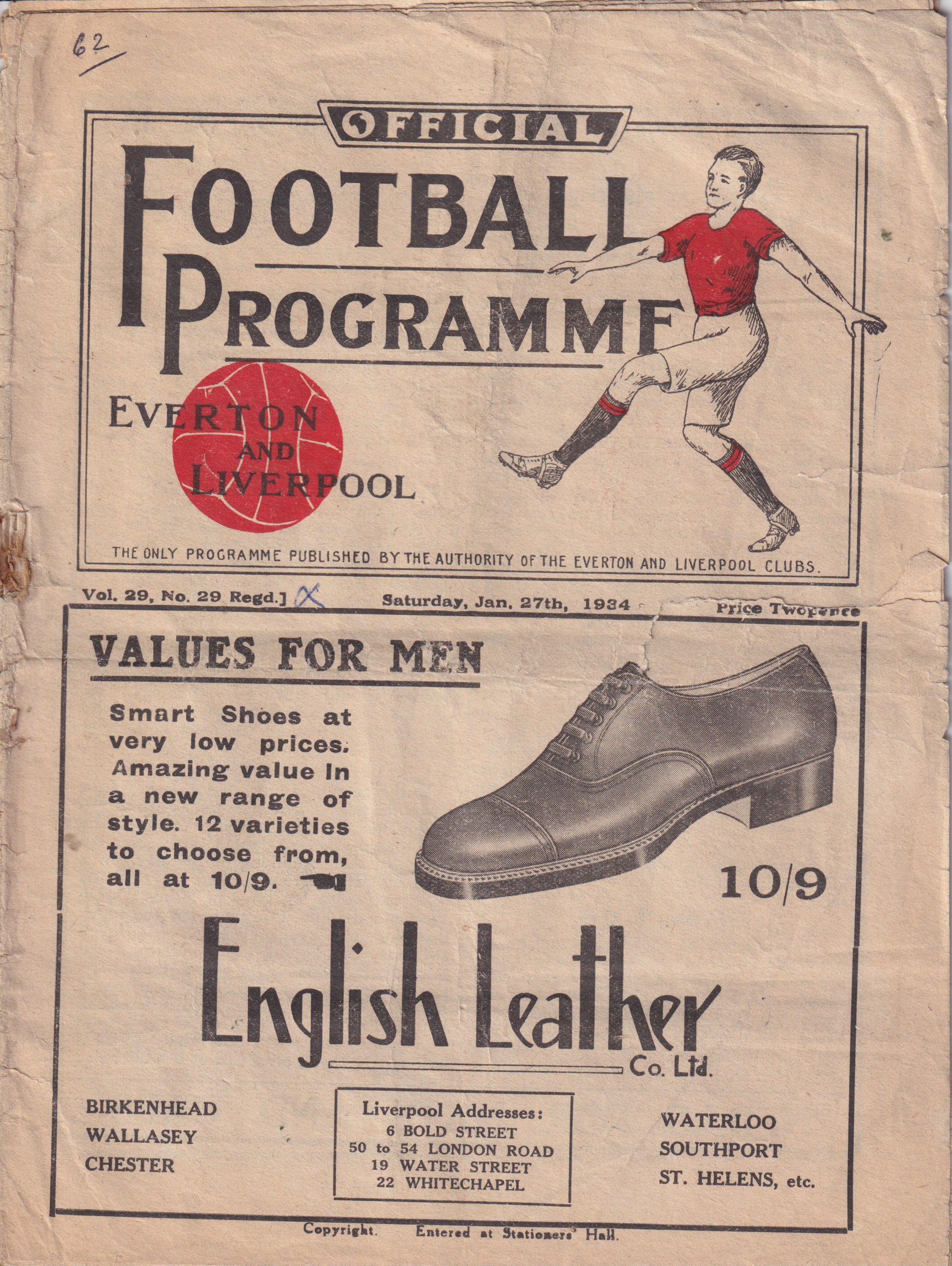 Match Programme for 27/01/1934