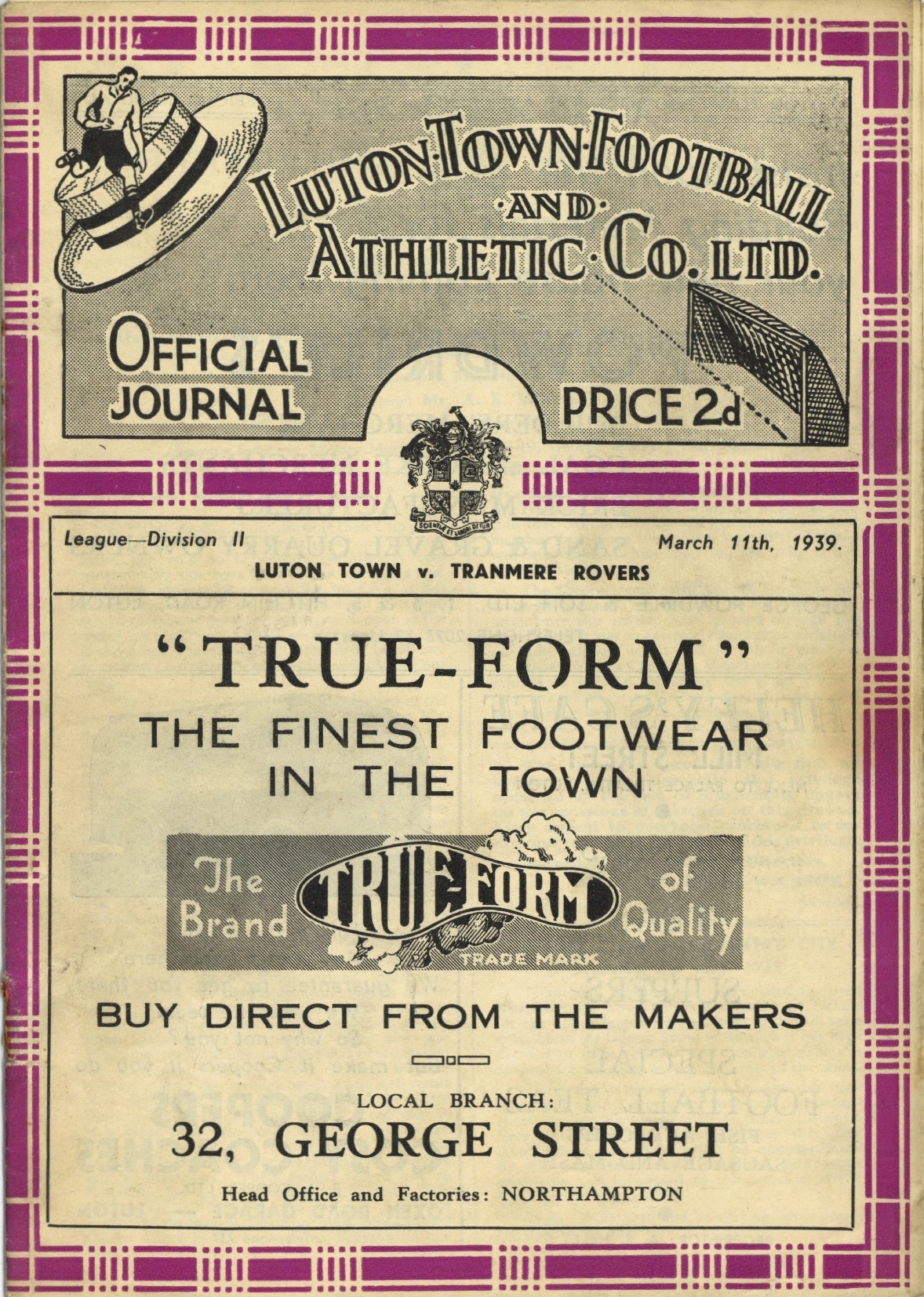 Match Programme for 11/03/1939