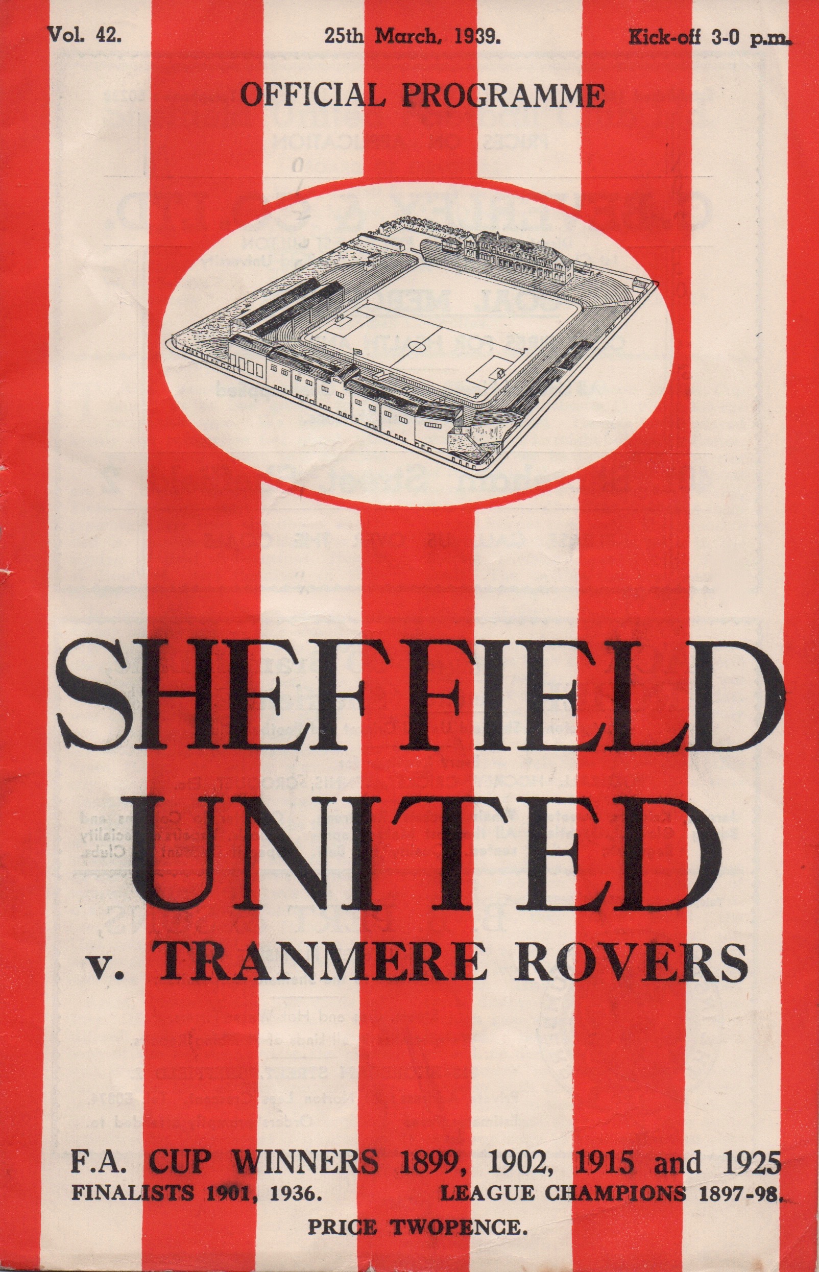 Match Programme for 25/03/1939