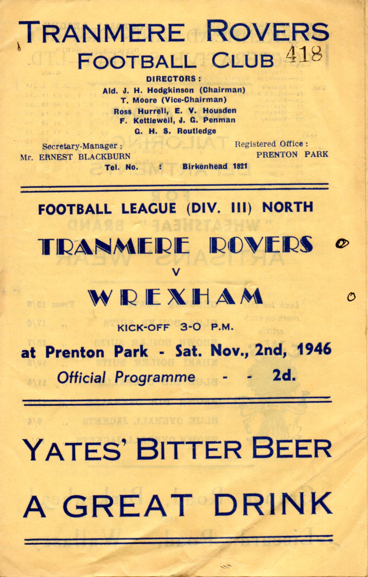 Match Programme for 02/11/1946
