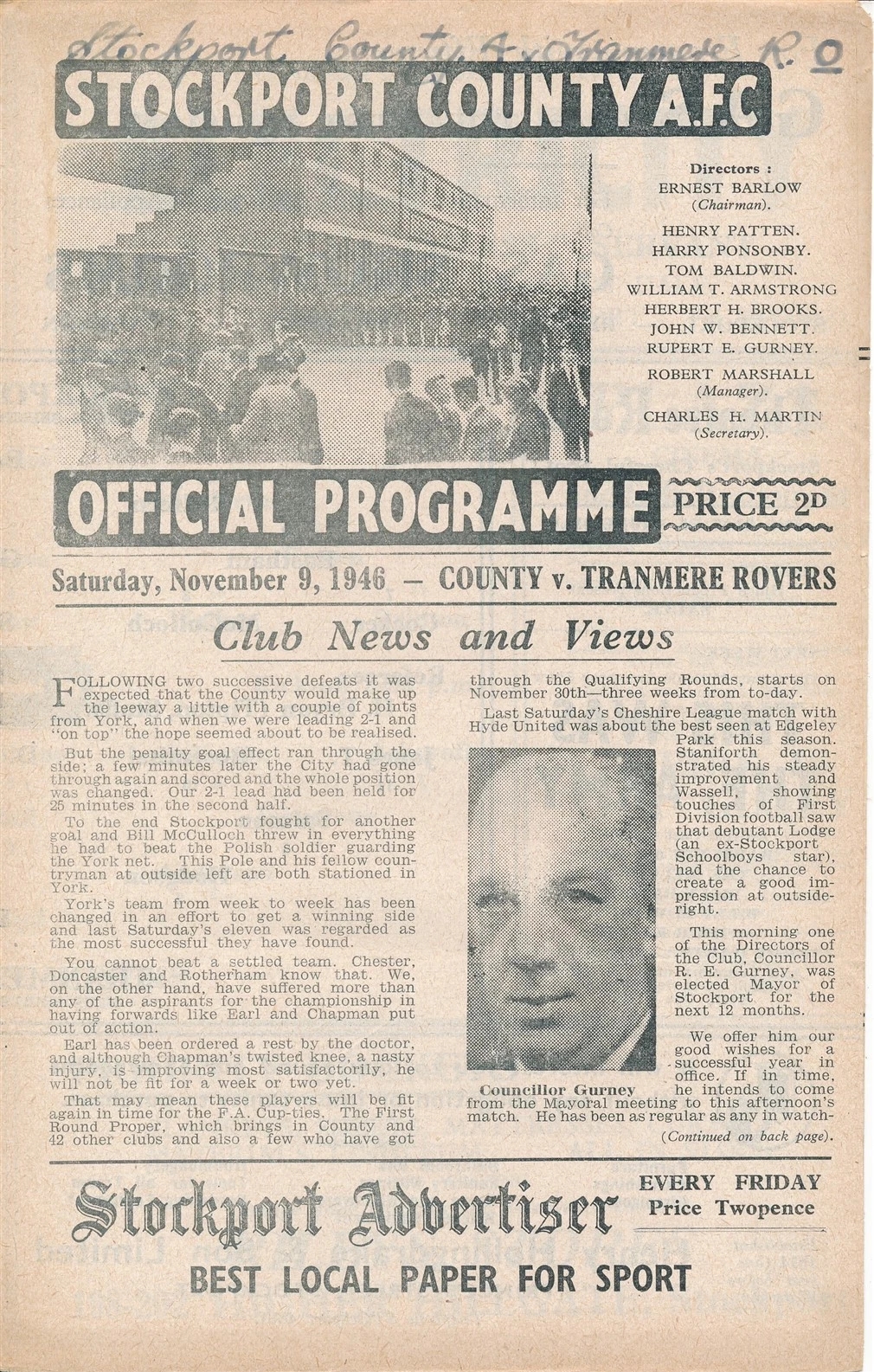 Match Programme for 09/11/1946
