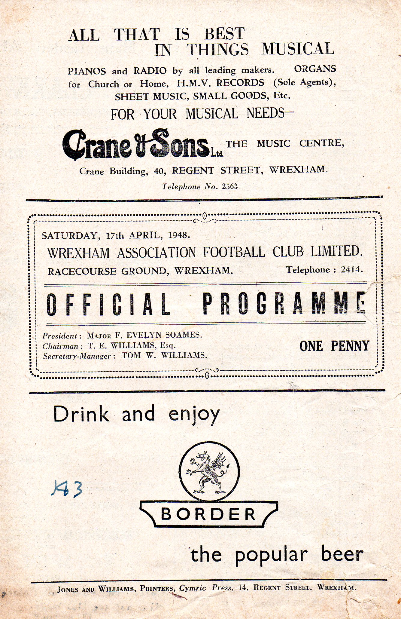 Match Programme for 17/04/1948