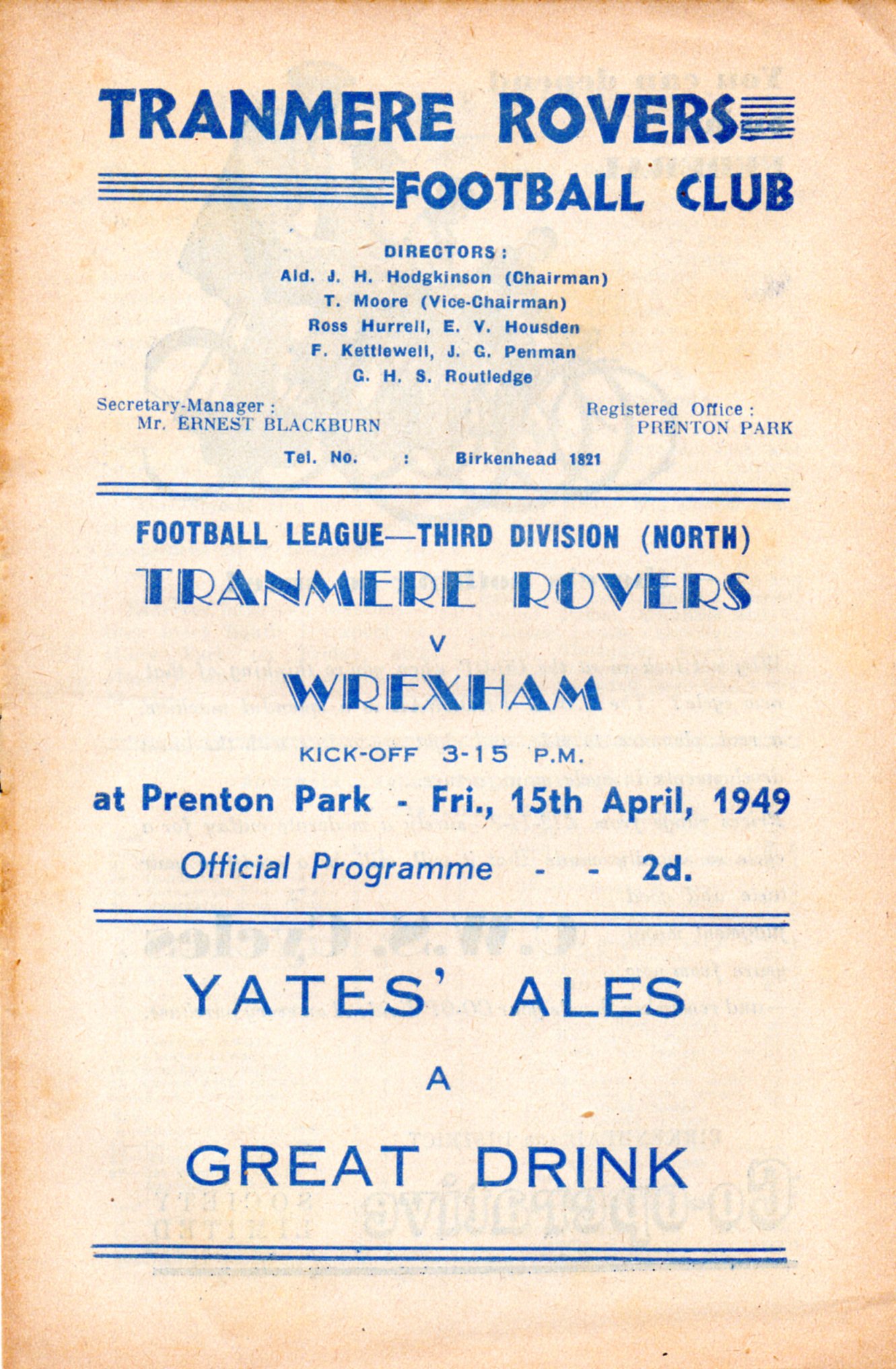 Match Programme for 15/04/1949