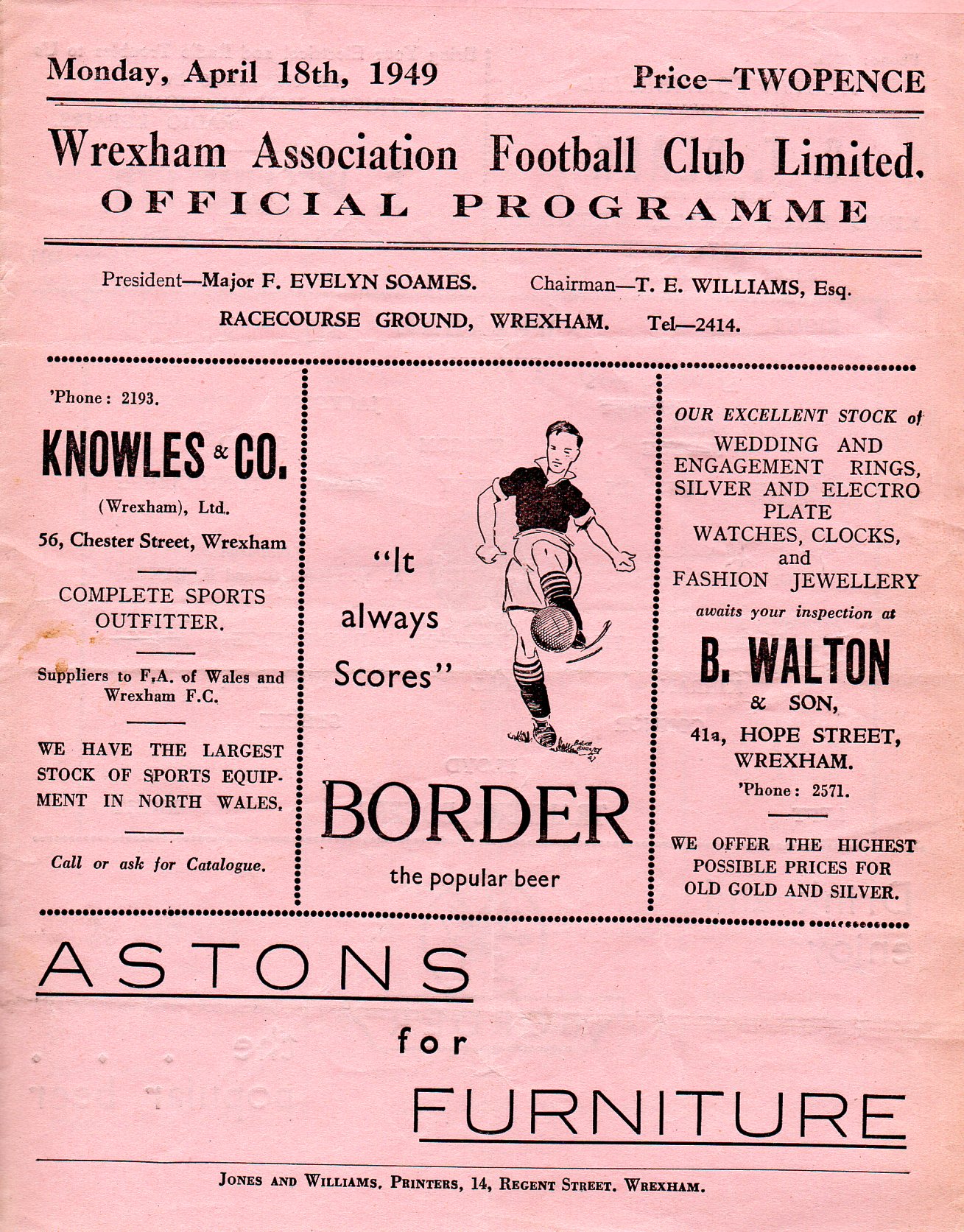 Match Programme for 18/04/1949