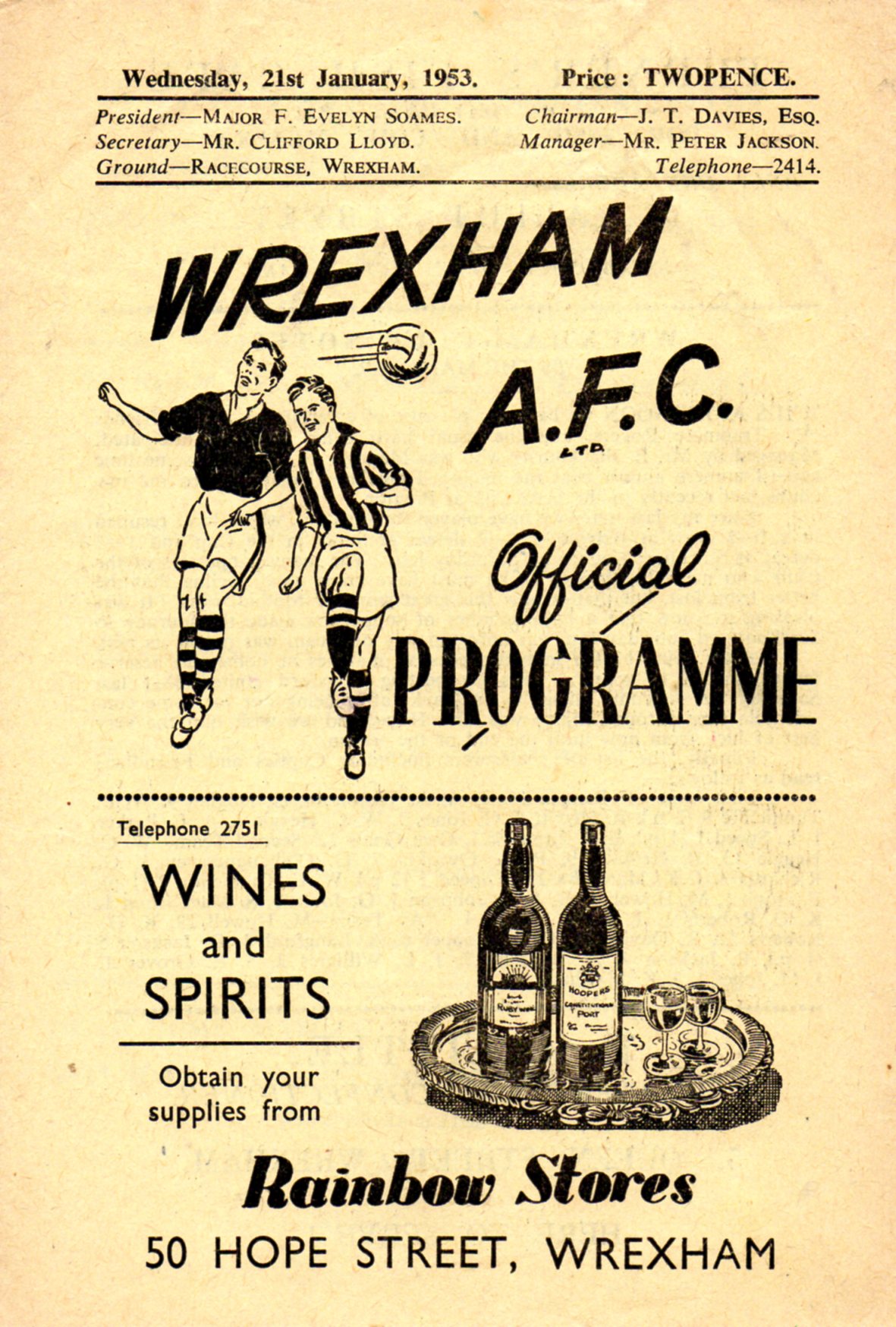 Match Programme for 21/01/1953