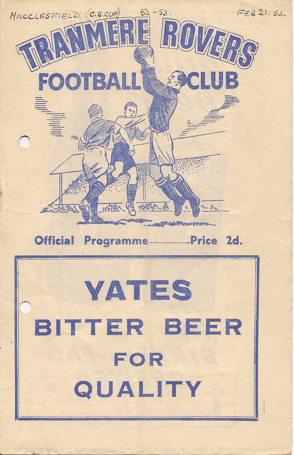 Match Programme for 21/02/1953