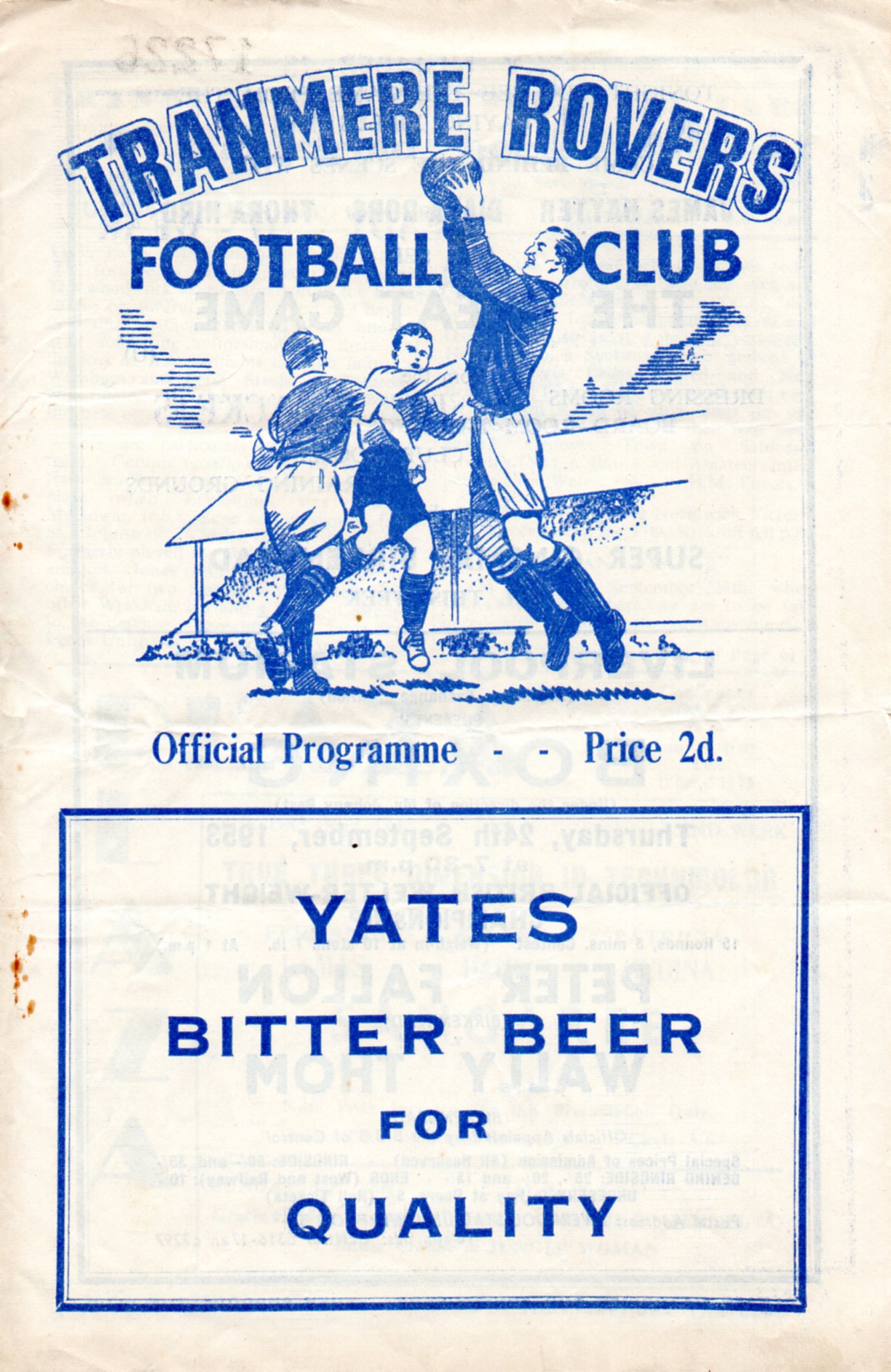 Match Programme for 15/09/1953