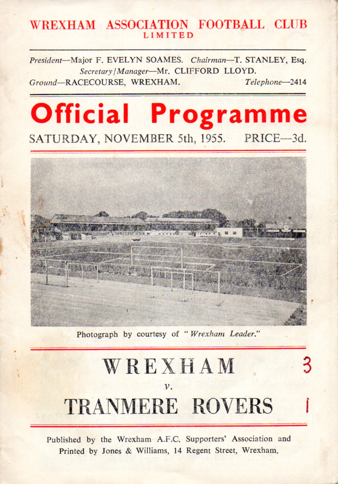 Match Programme for 05/11/1955
