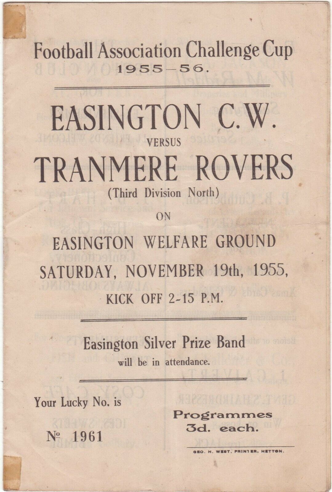 Match Programme for 19/11/1955