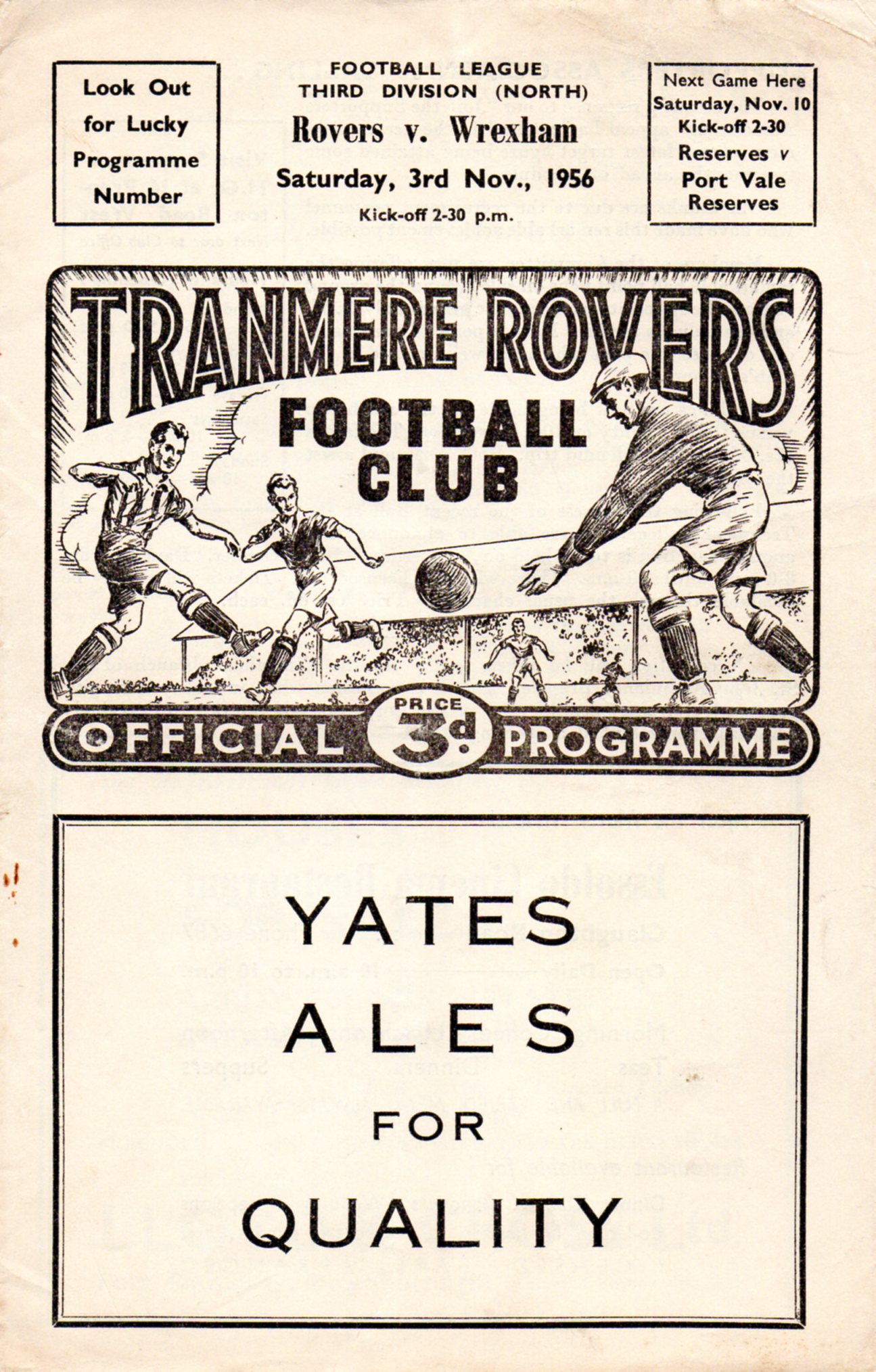 Match Programme for 03/11/1956