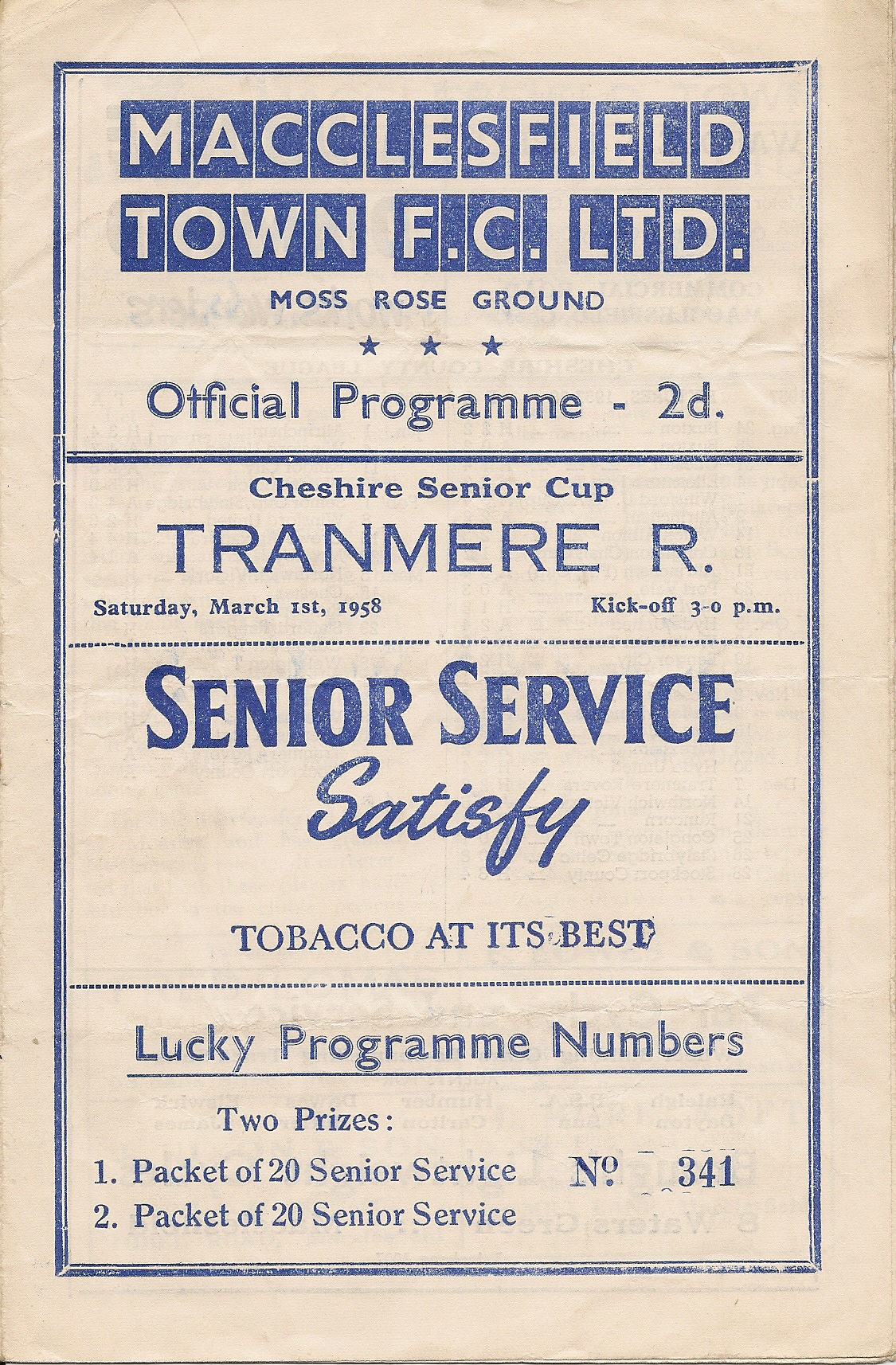 Match Programme for 01/03/1958