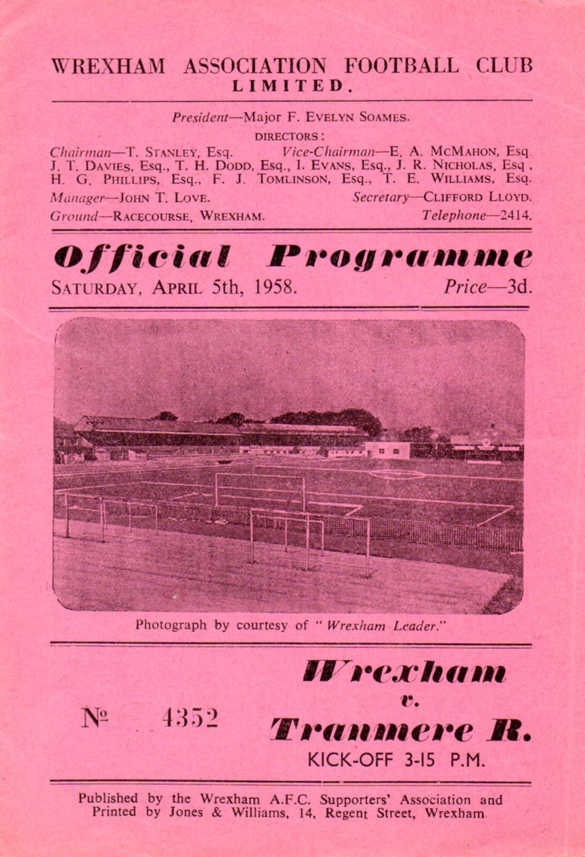 Match Programme for 05/04/1958