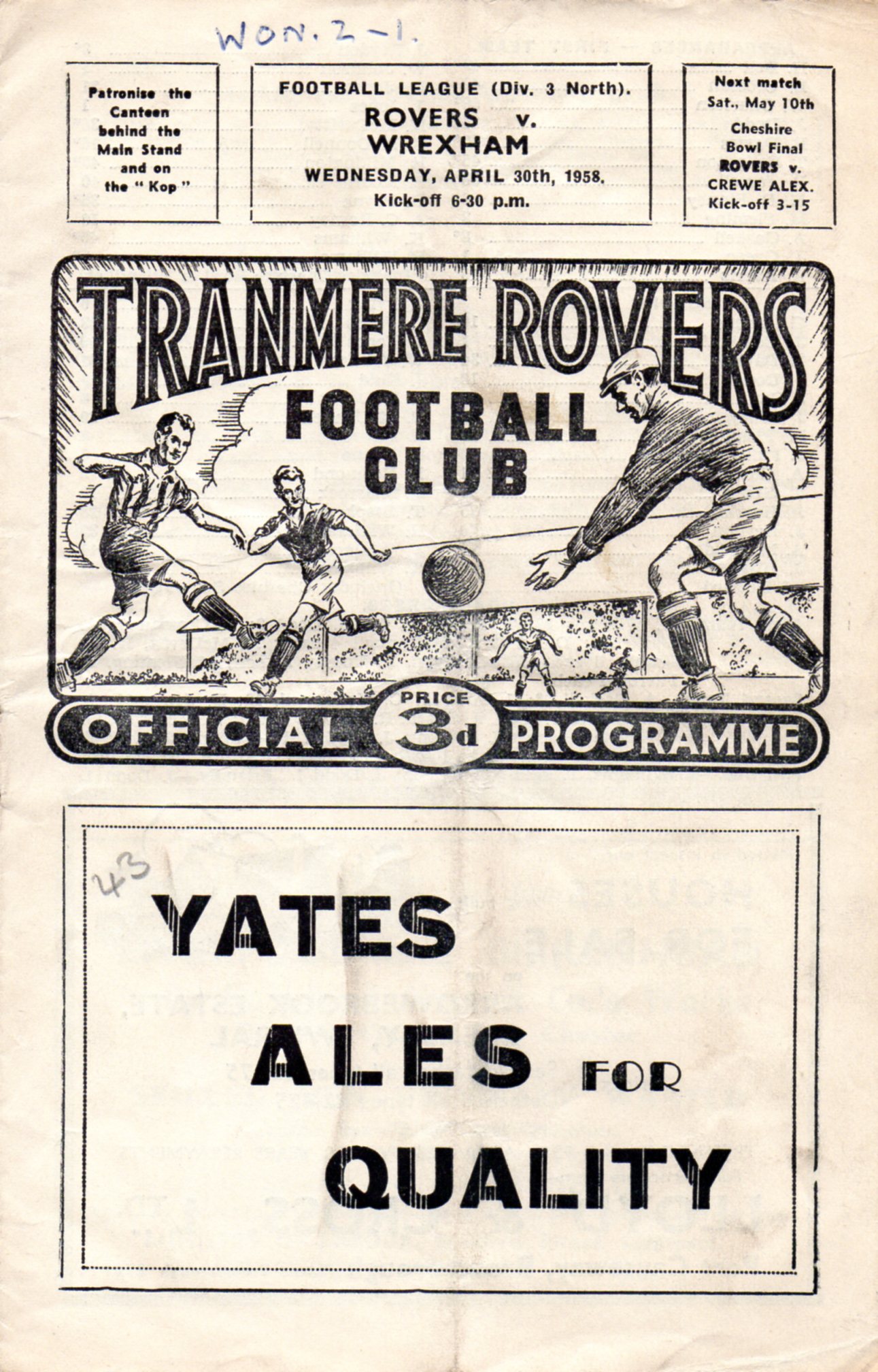 Match Programme for 30/04/1958