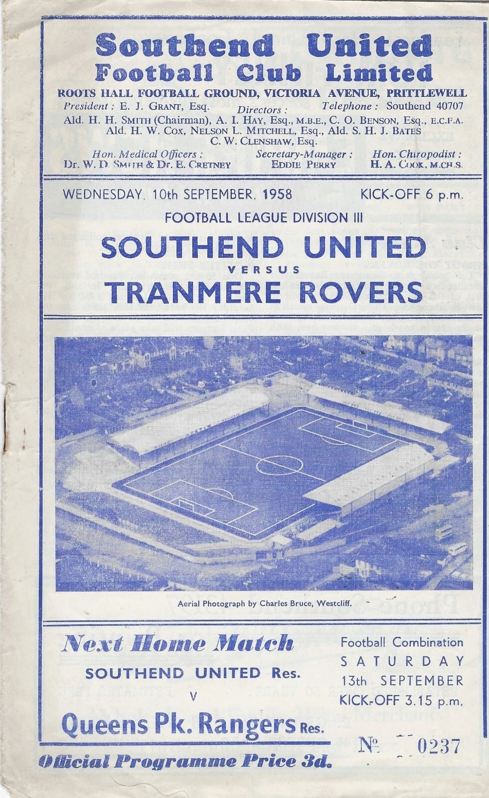 Match Programme for 10/09/1958