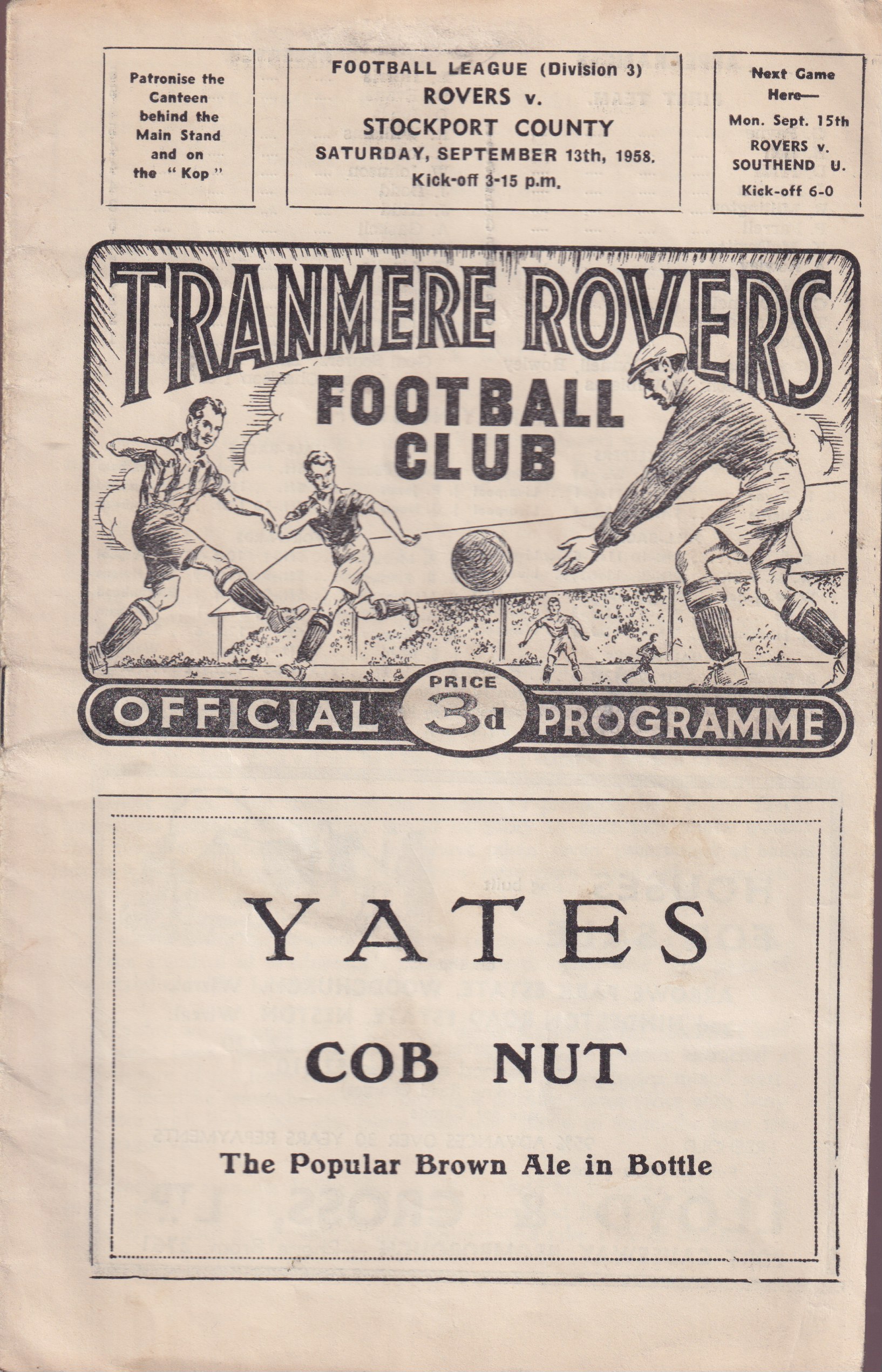 Match Programme for 13/09/1958