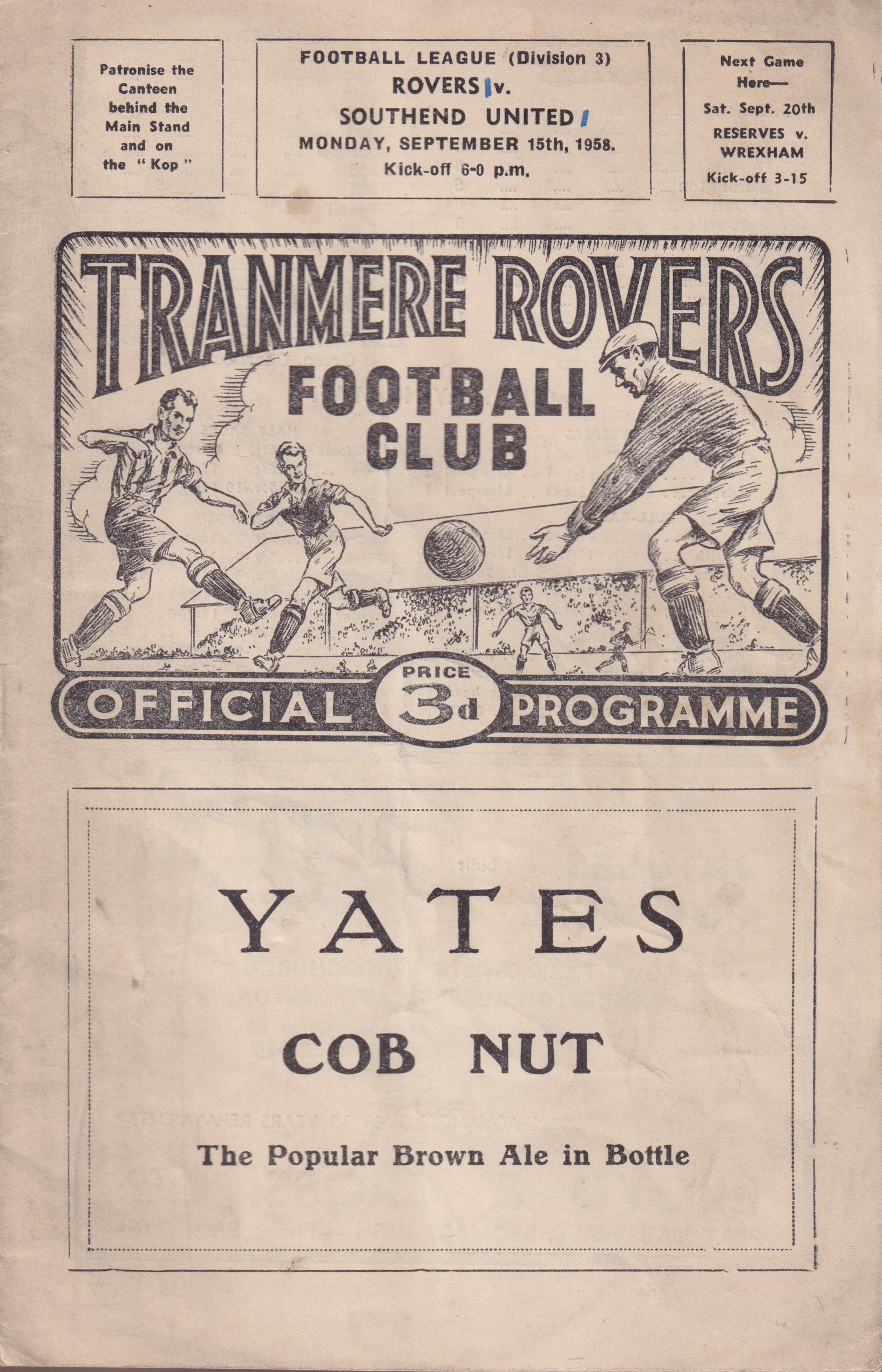 Match Programme for 15/09/1958