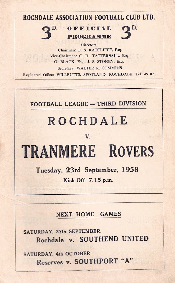 Match Programme for 23/09/1958