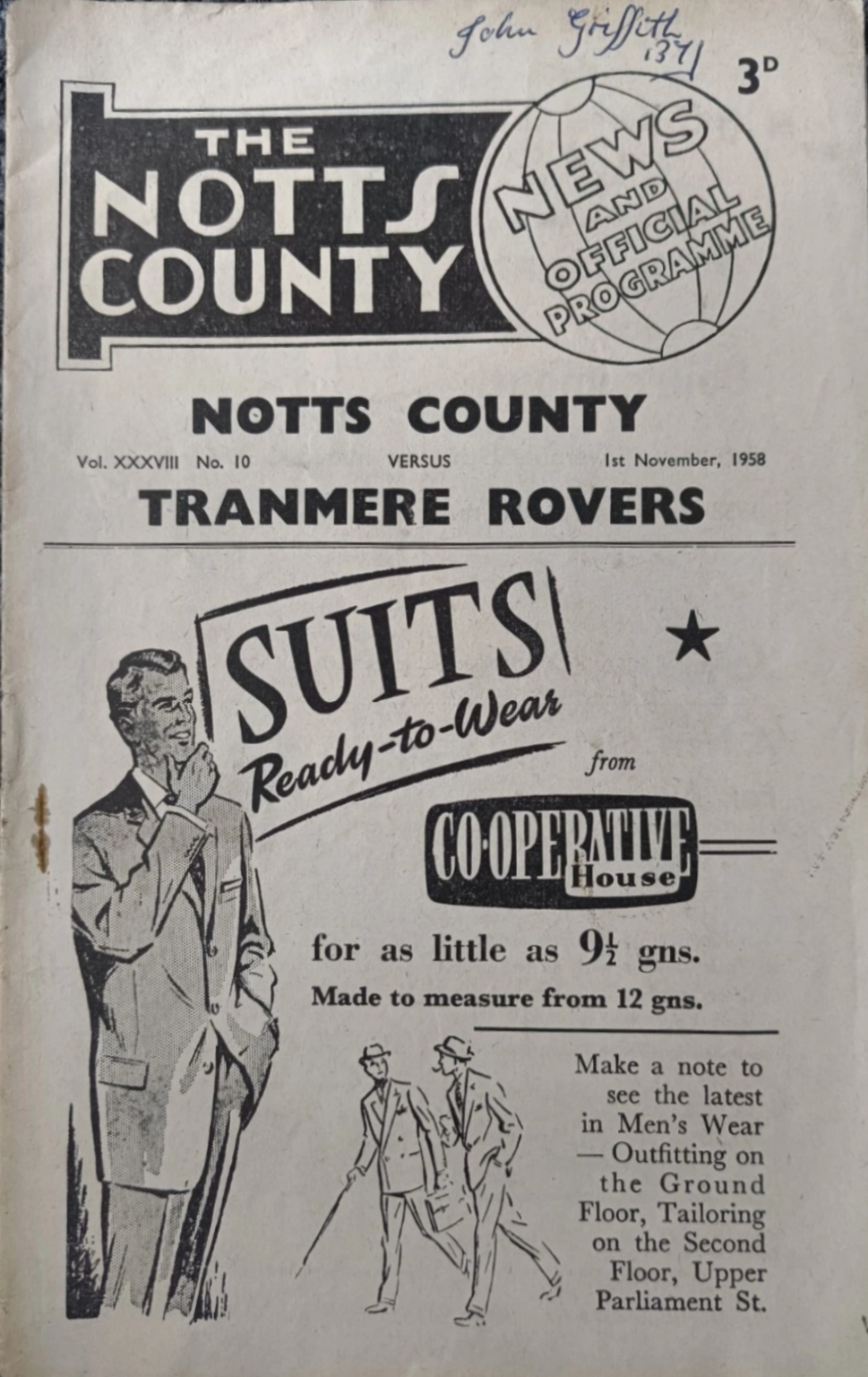 Match Programme for 01/11/1958