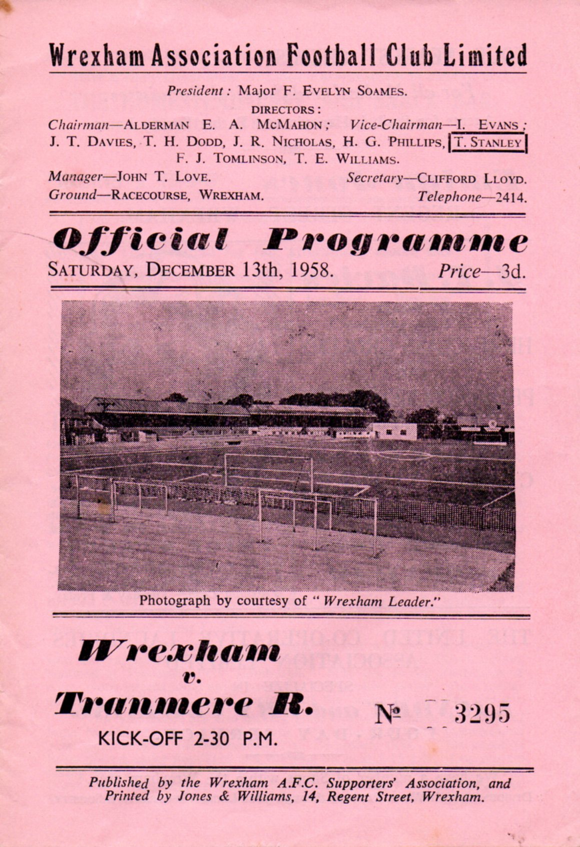 Match Programme for 13/12/1958