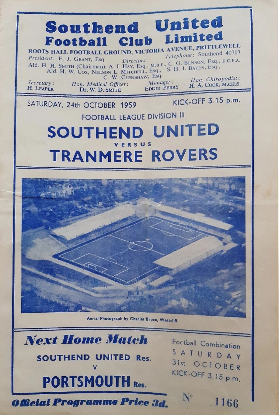 Match Programme for 24/10/1959
