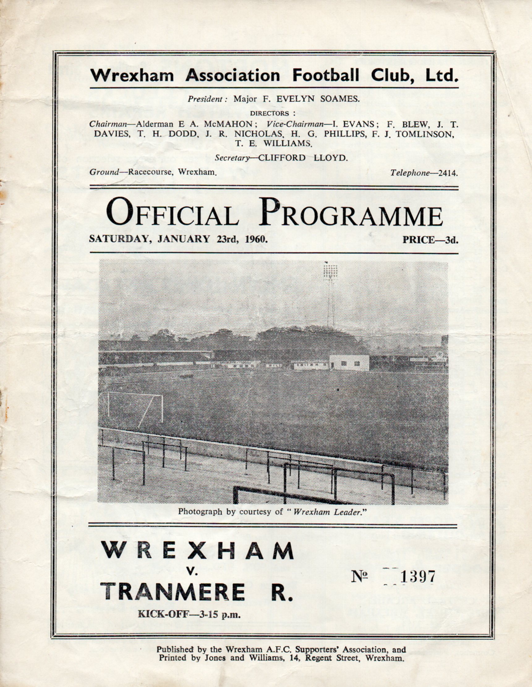 Match Programme for 23/01/1960