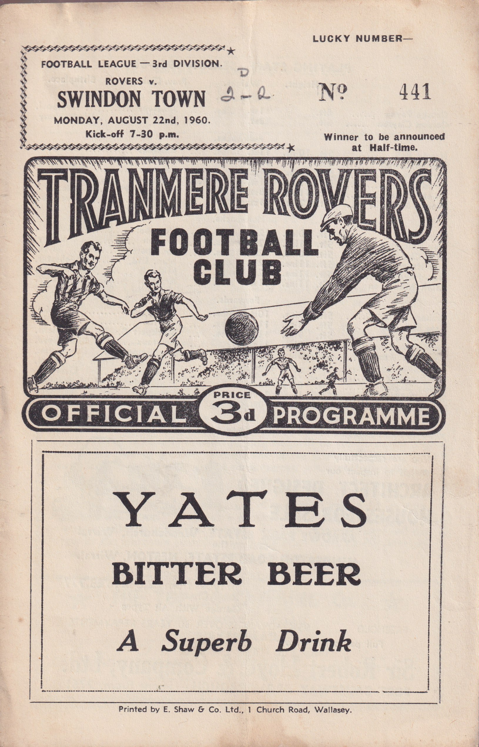 Match Programme for 22/08/1960