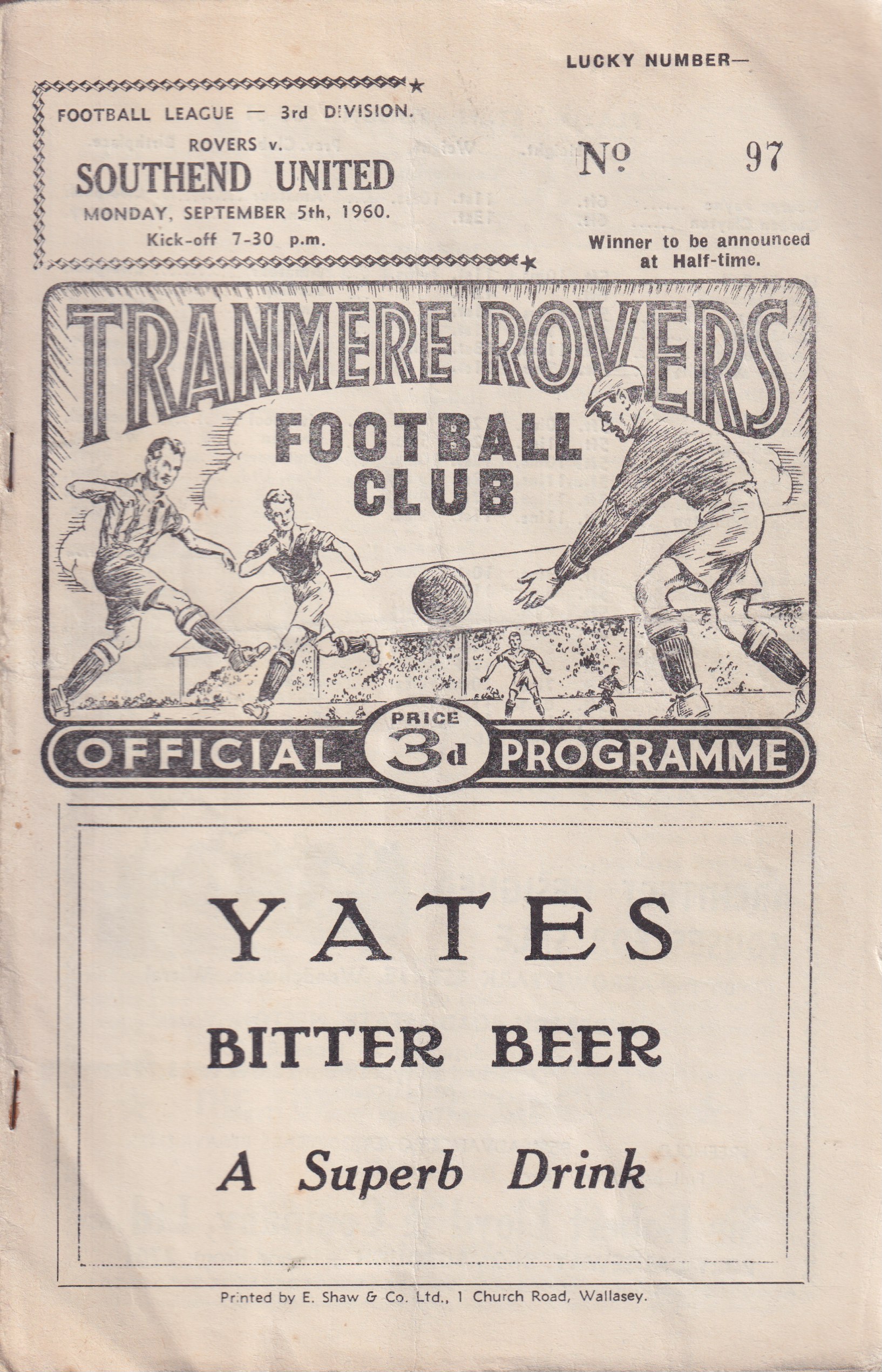 Match Programme for 05/09/1960
