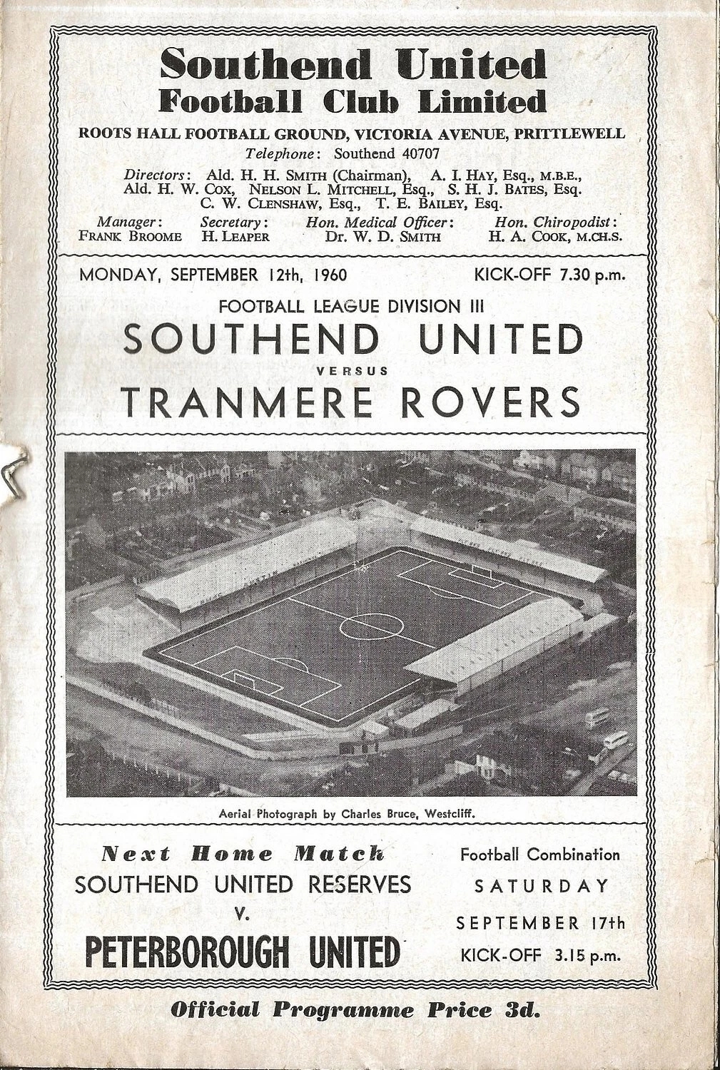 Match Programme for 12/09/1960