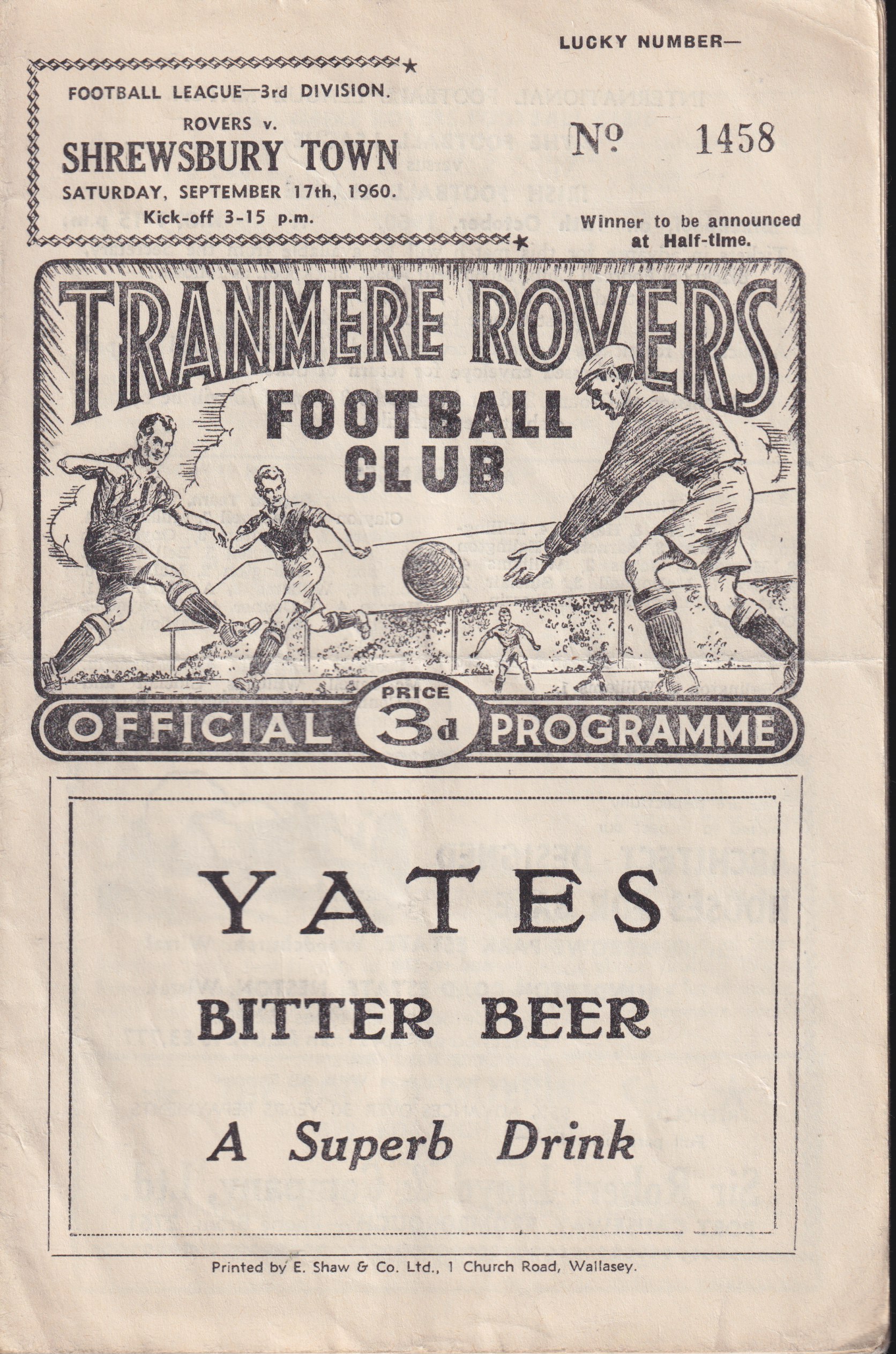 Match Programme for 17/09/1960