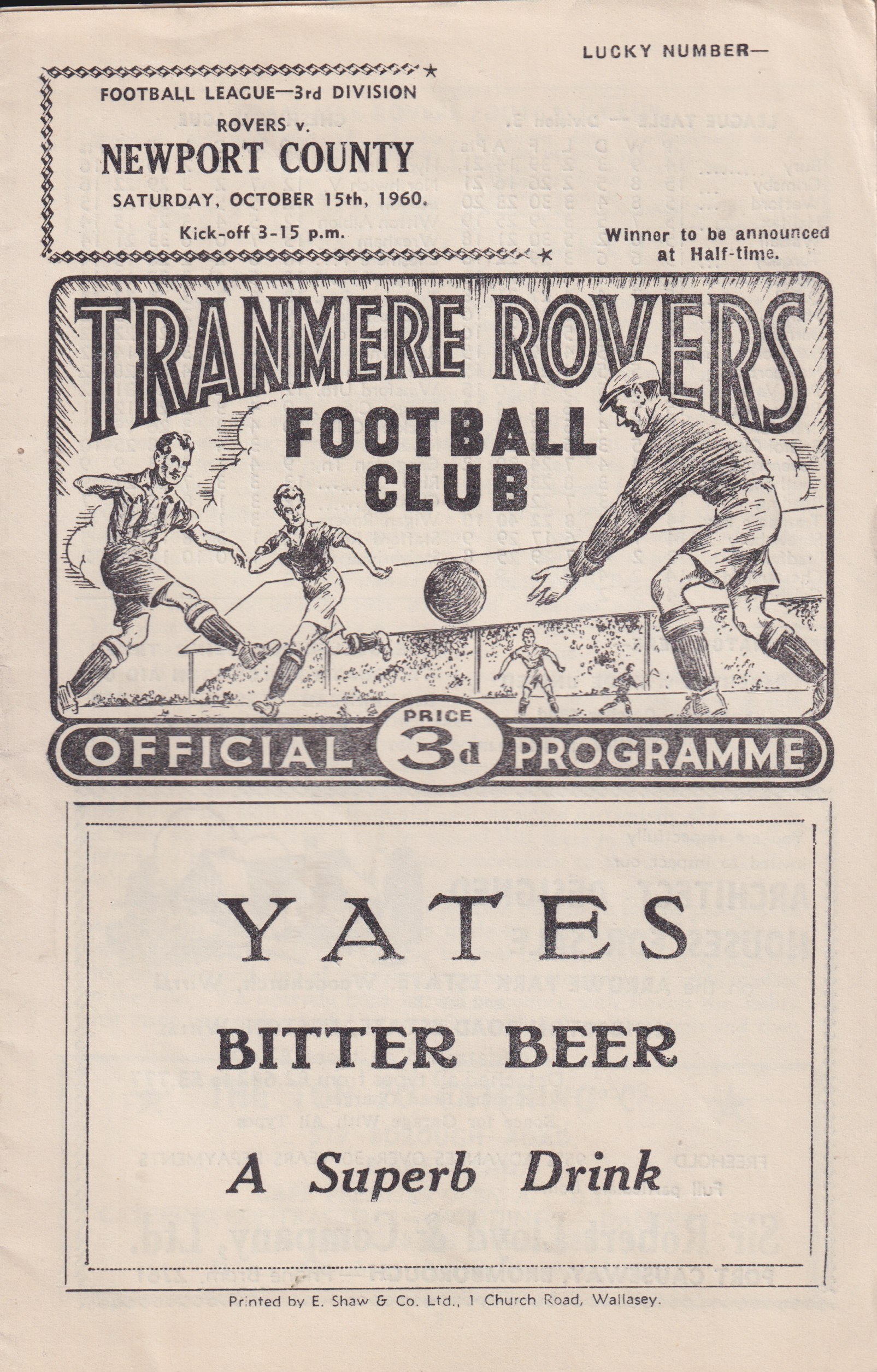 Match Programme for 15/10/1960