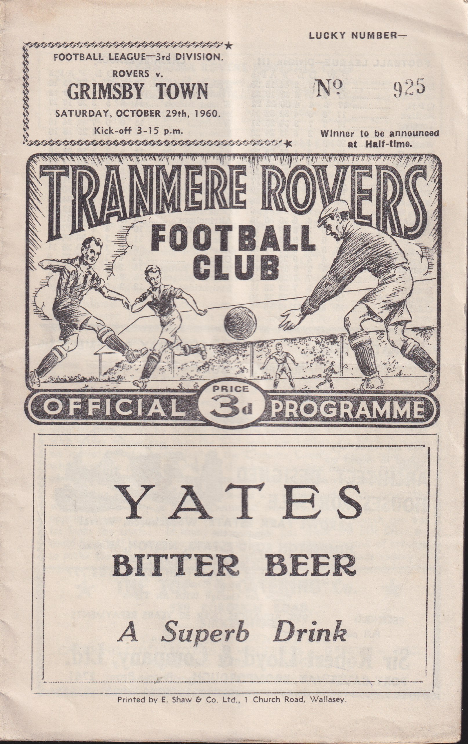 Match Programme for 29/10/1960