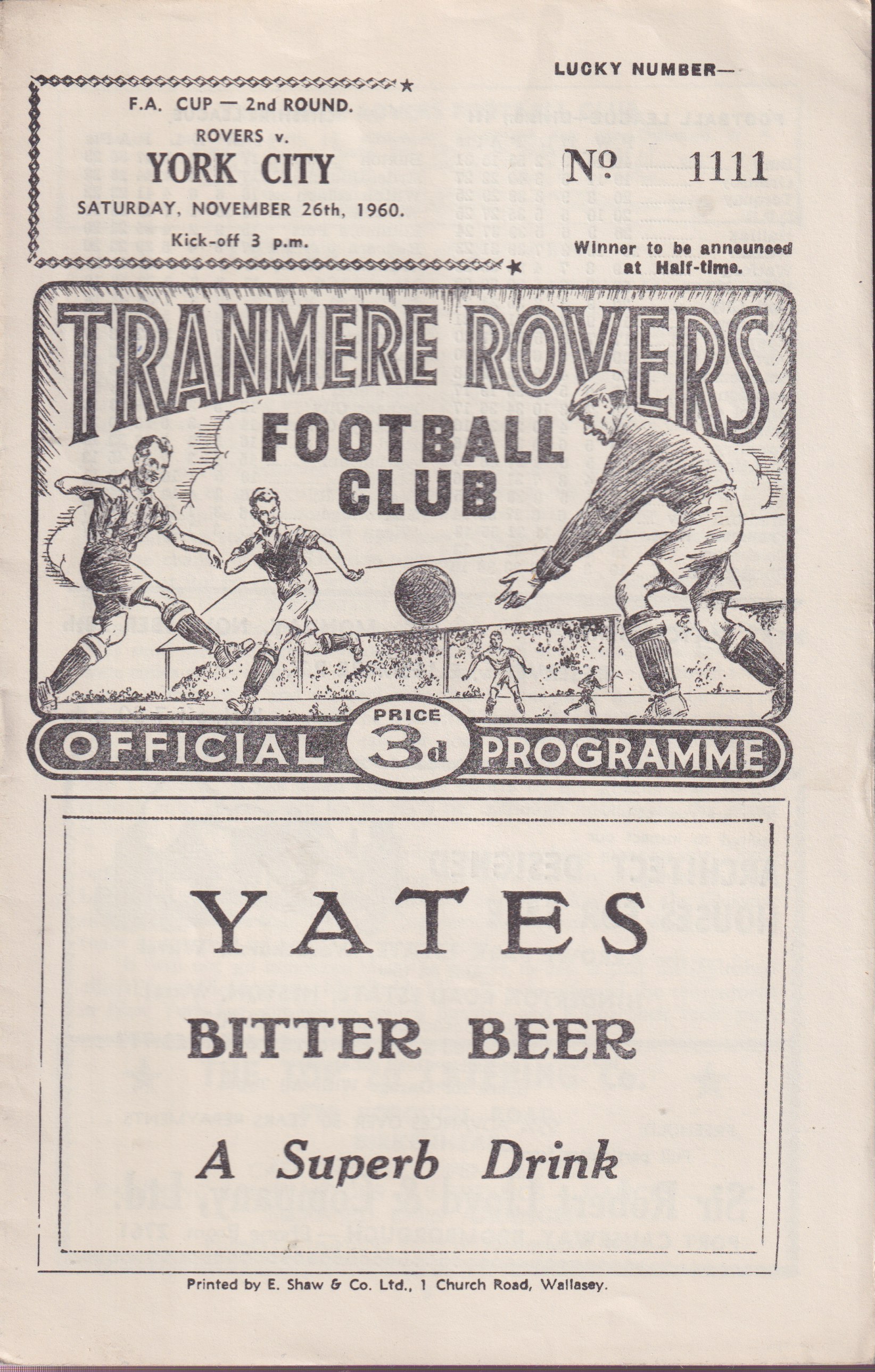 Match Programme for 30/11/1960