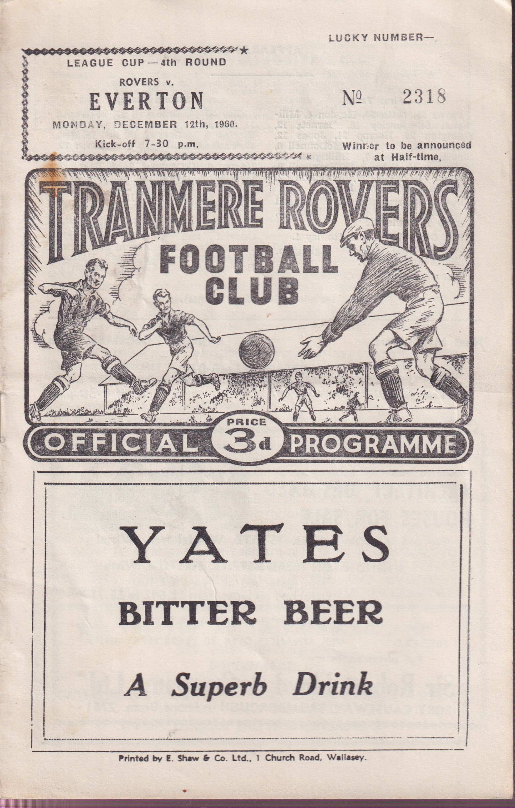 Match Programme for 21/12/1960