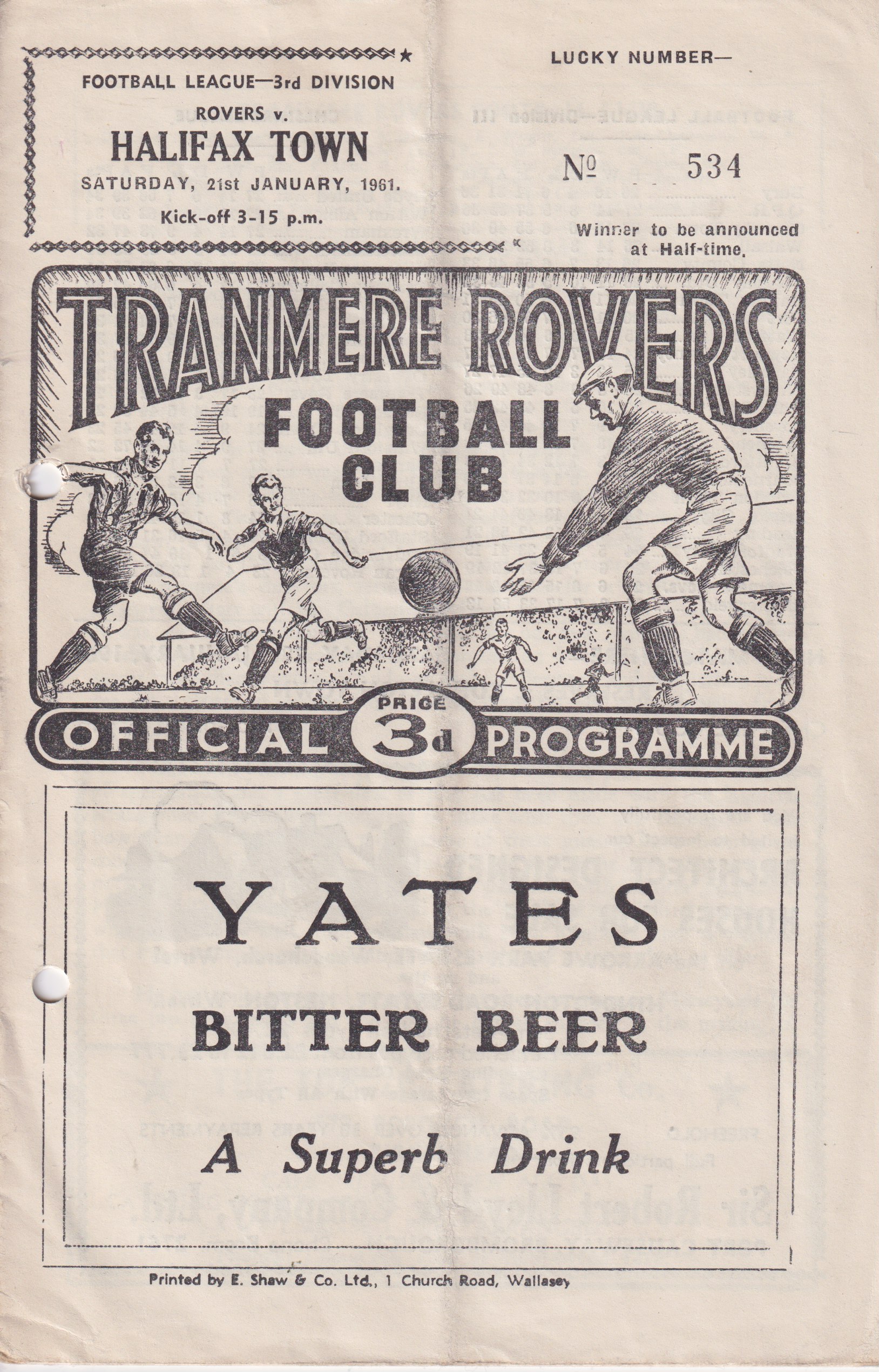 Match Programme for 21/01/1961